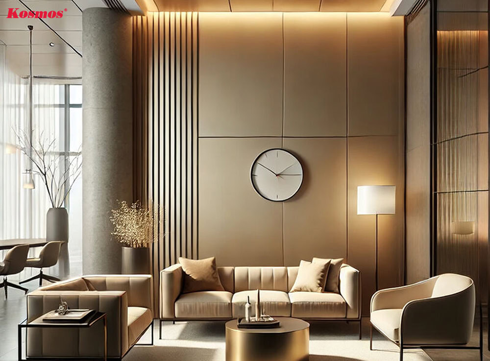 Phòng khách ứng dụng tấm than tre giả da