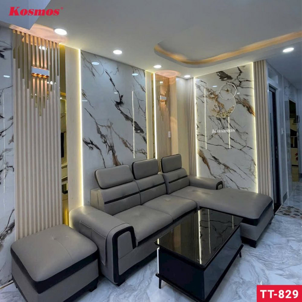 Phòng khách ứng dụng tấm than tre Pandora phủ PET