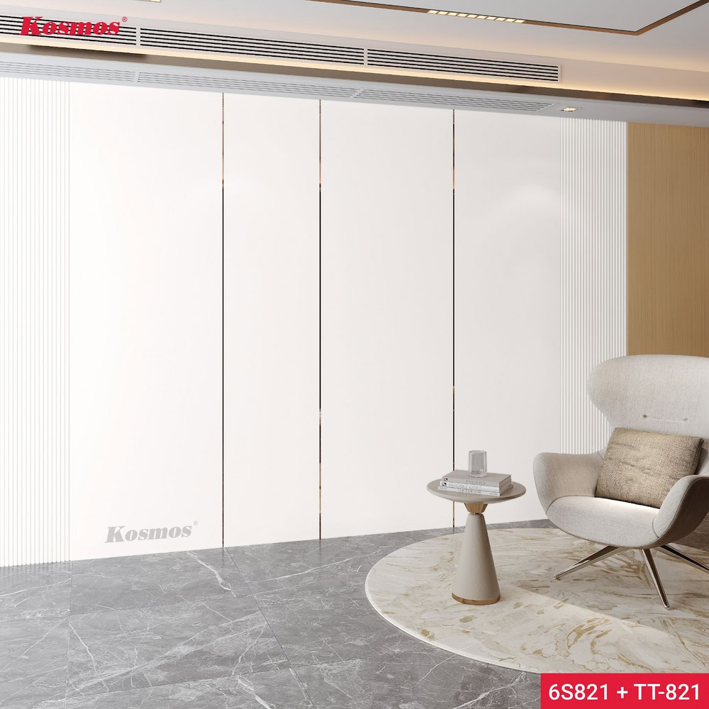 Phòng khách ứng dụng tấm than tre phẳng và sóng vân giấy