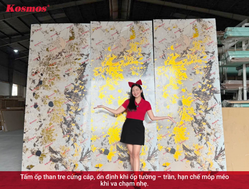 Tấm ốp than tre cứng cáp, hạn chế móp méo khi va chạm nhẹ