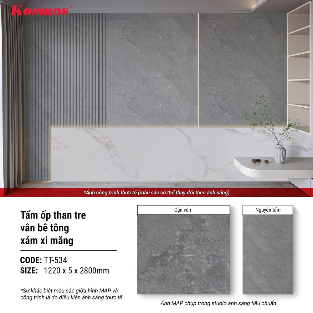 Tấm ốp than tre vân bê tông có bề mặt mô phỏng vân bê tông, xi măng thô mộc