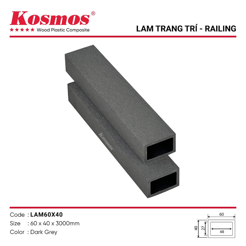 Thanh lam gỗ nhựa 1 lớp Kosmos mã LAM60X40 Dark Grey