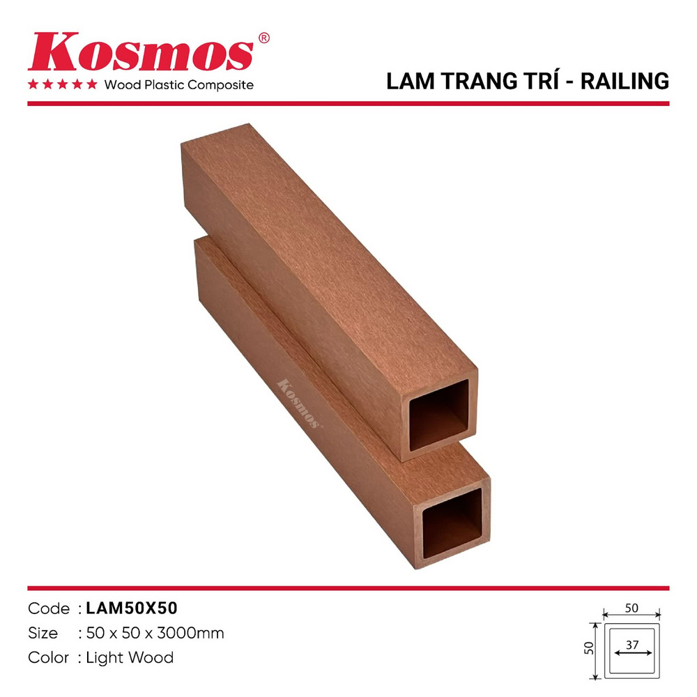 Thanh lam gỗ nhựa 1 lớp ngoài trời mã LAM50X50 Light Wood