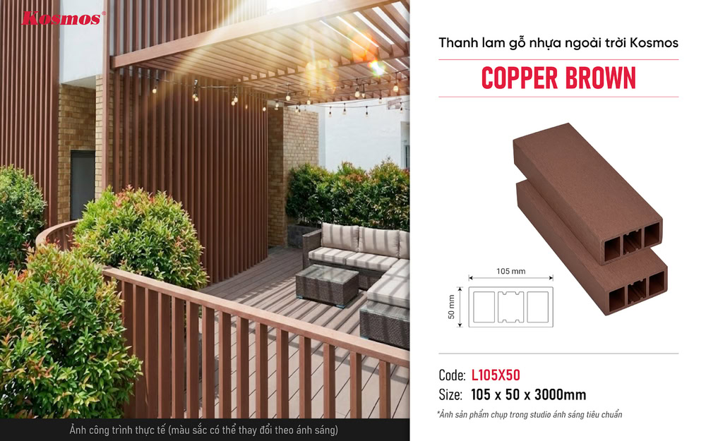 Thanh lam gỗ nhựa Kosmos L105X50 Copper Brown mang tính thẩm mỹ cao