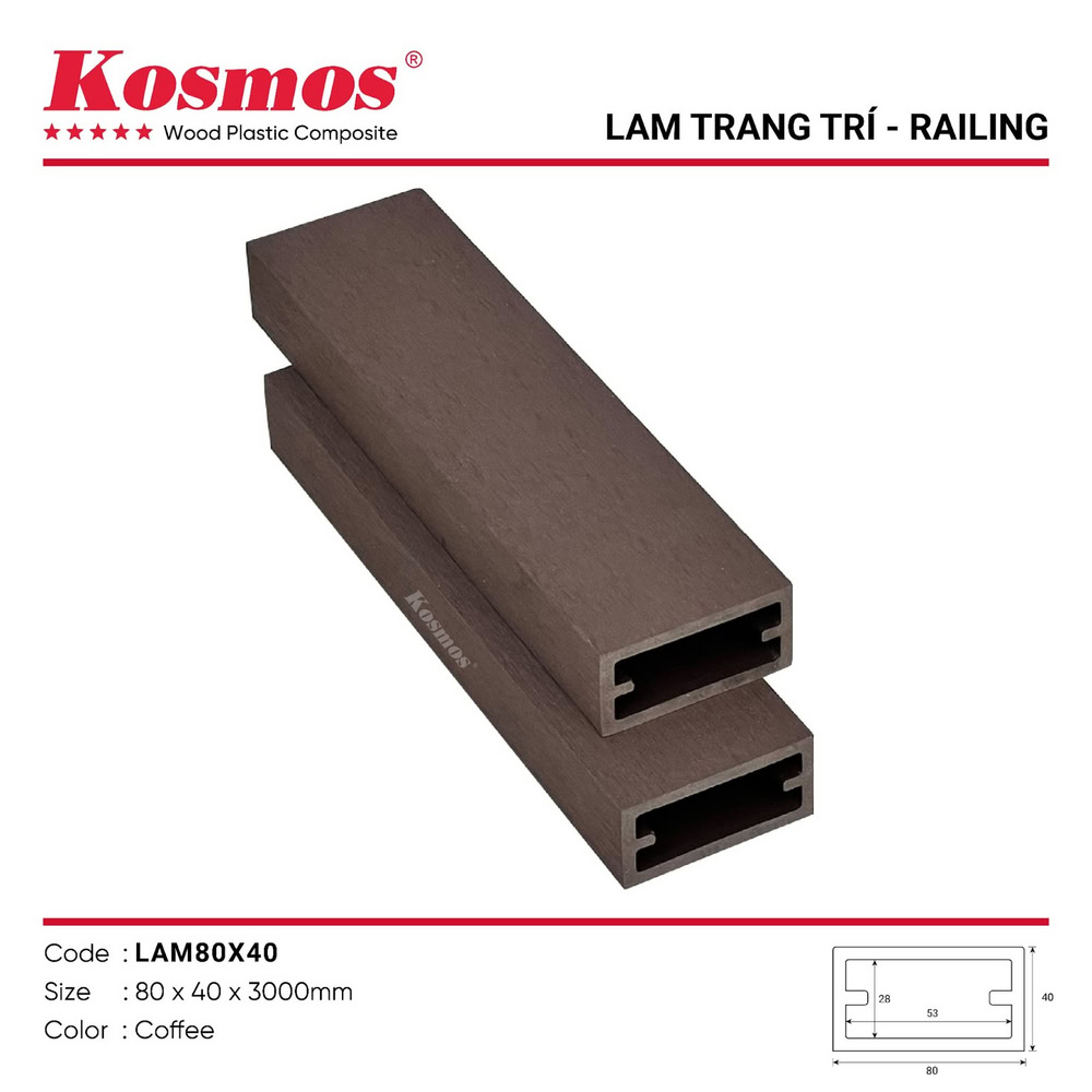 Thanh lam gỗ nhựa Kosmos LAM80X40 Coffee