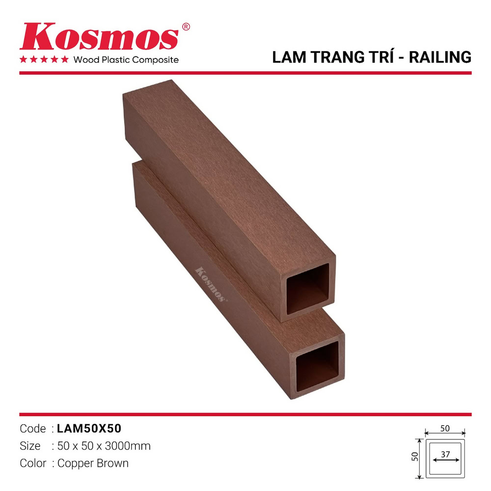 Thanh lam gỗ nhựa Kosmos mã LAM50X50 Copper Brown (nâu đỏ) Thanh lam gỗ nhựa Kosmos mã LAM50X50 Copper Brown (nâu đỏ)