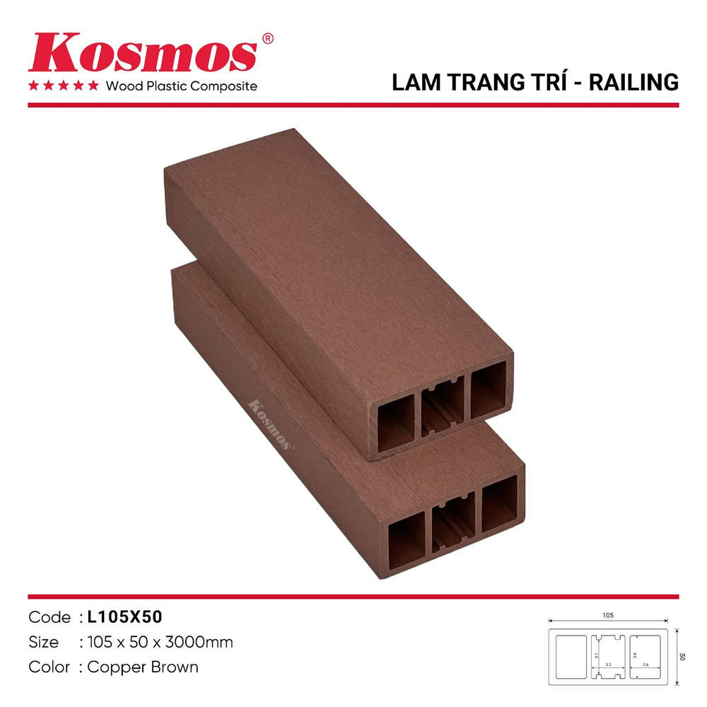 Thanh lam gỗ nhựa ngoài trời Kosmos L105X50 Copper Brown (nâu đỏ)