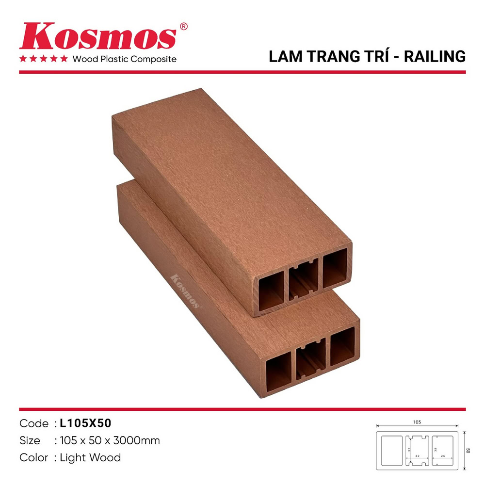 Thanh lam gỗ nhựa ngoài trời L105X50 Light Wood thương hiệu Kosmos