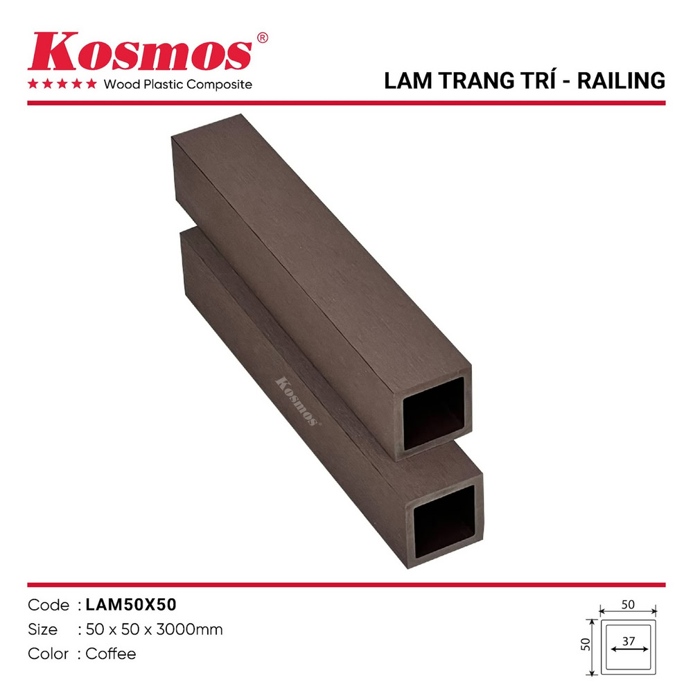 Thanh lam gỗ nhựa ngoài trời mã LAM50X50 Coffee Thanh lam gỗ nhựa ngoài trời mã LAM50X50 Coffee