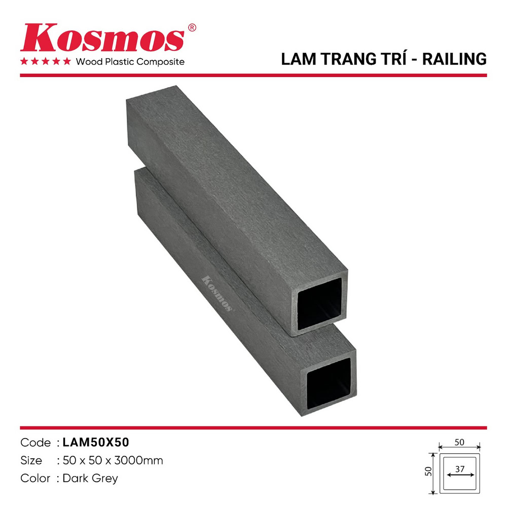 Thanh lam hộp gỗ nhựa LAM50X50 màu Dark Grey (xám đậm) Thanh lam hộp gỗ nhựa LAM50X50 màu Dark Grey (xám đậm)
