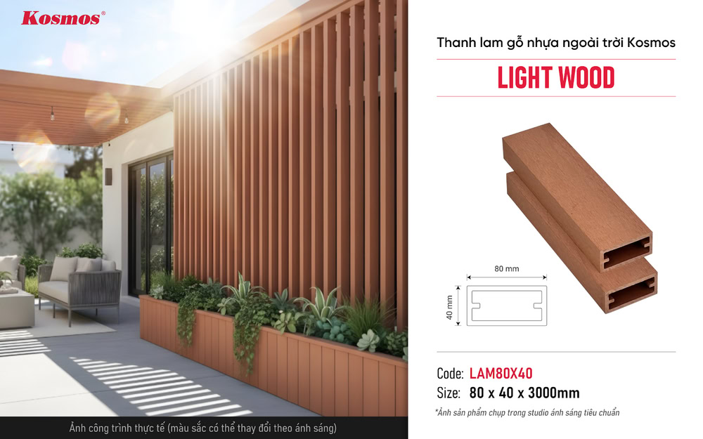 Thanh lam Kosmos LAM80X40 gỗ vàng cam trang trí ngoại thất
