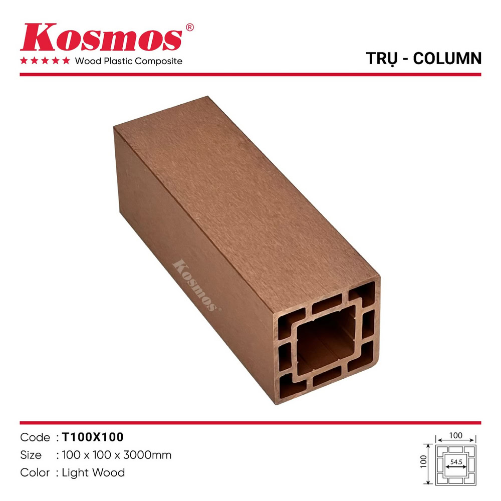 Trụ gỗ nhựa ngoài trời 1 lớp mã T100X100 Light Wood (gỗ vàng cam) Trụ gỗ nhựa ngoài trời 1 lớp mã T100X100 Light Wood (gỗ vàng cam)