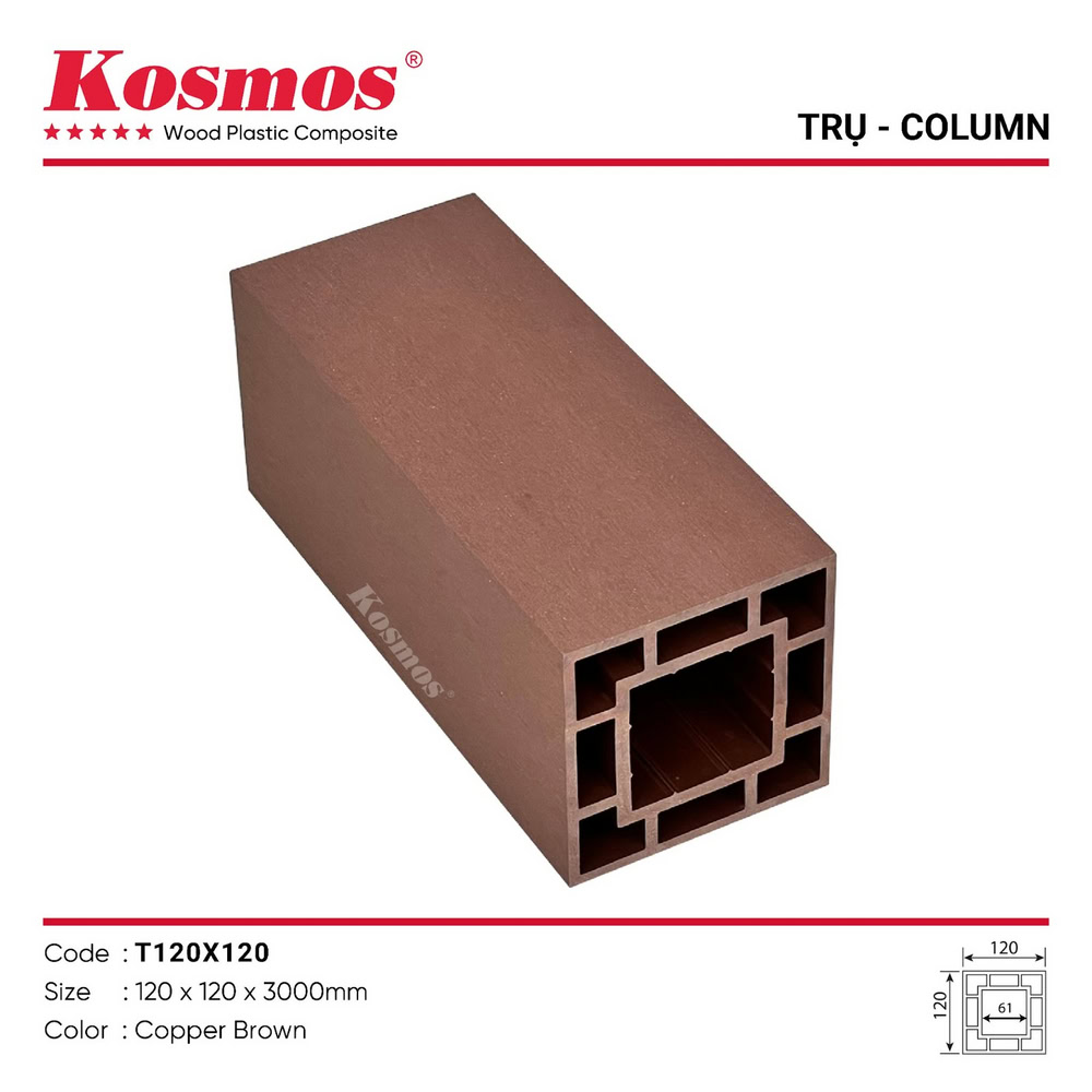 Trụ gỗ nhựa ngoài trời Kosmos mã T120X120 màu Copper Brown Trụ gỗ nhựa ngoài trời Kosmos mã T120X120 màu Copper Brown