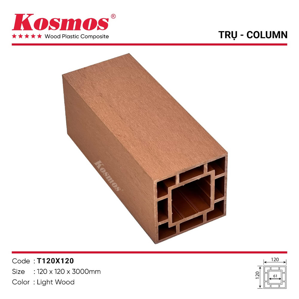 Trụ gỗ nhựa ngoài trời Kosmos T120X120 màu Light Wood Trụ gỗ nhựa ngoài trời Kosmos T120X120 màu Light Wood