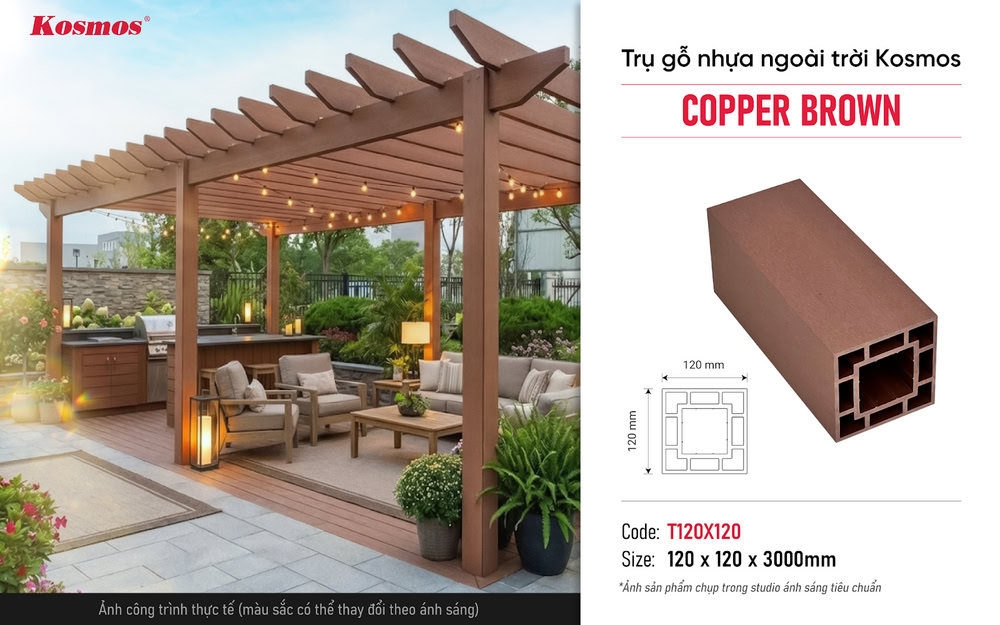 Trụ gỗ nhựa ngoài trời T120X120 nâu đỏ nâng cao thẩm mỹ không gian Trụ gỗ nhựa ngoài trời T120X120 nâu đỏ nâng cao thẩm mỹ không gian