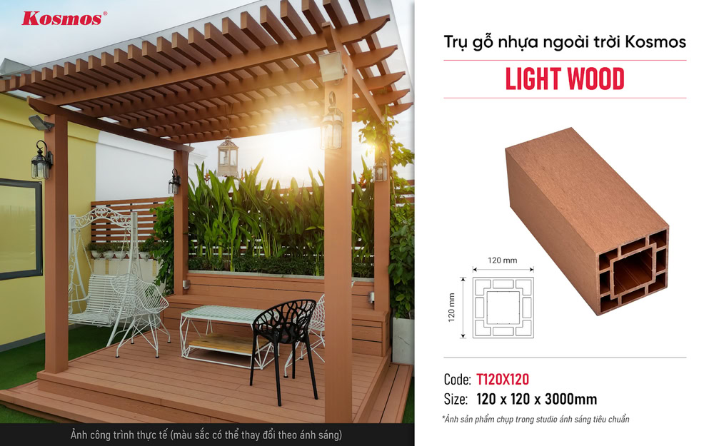 Trụ gỗ nhựa T120X120 Light Wood nâng cao thẩm mỹ công trình nhà chòi Trụ gỗ nhựa T120X120 Light Wood nâng cao thẩm mỹ công trình nhà chòi