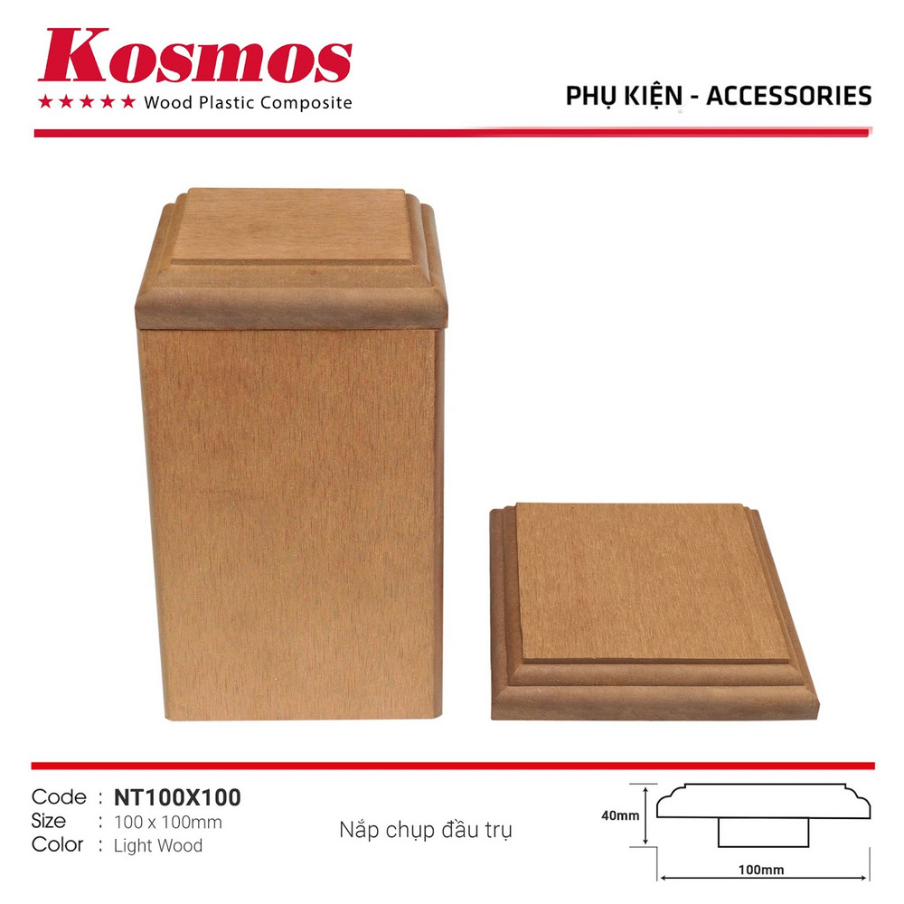 Trụ gỗ nhựa và nắp chụp đầu trụ màu gỗ vàng cam Trụ gỗ nhựa và nắp chụp đầu trụ màu gỗ vàng cam