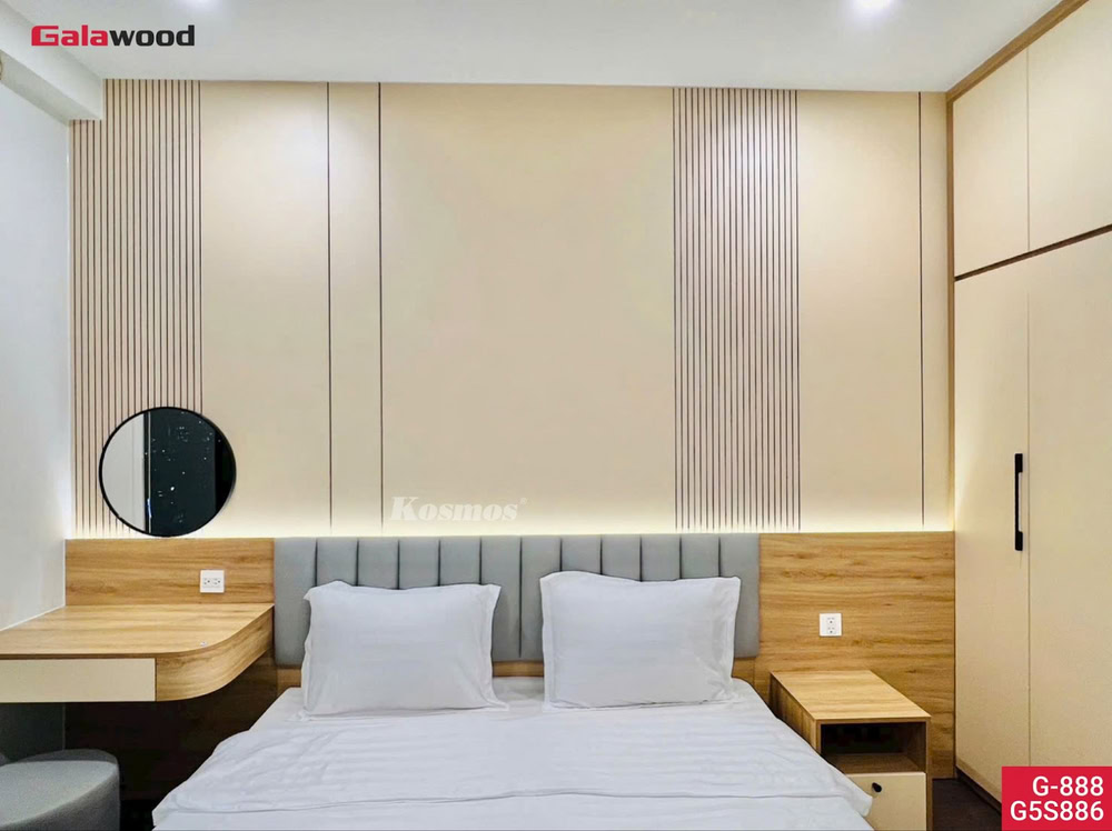 Vách đầu giường ốp tấm than tre