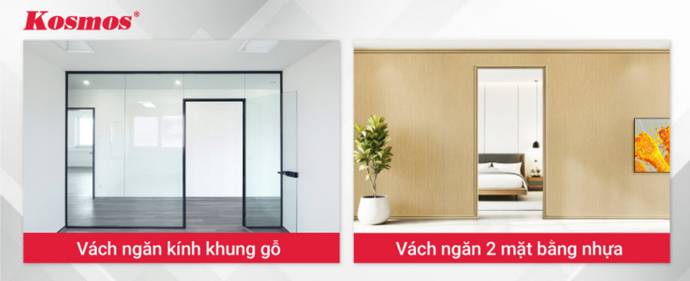 Vách ngăn kính và vách ngăn nhựa 2 mặt là các giải pháp ngăn không gian hiện đại
