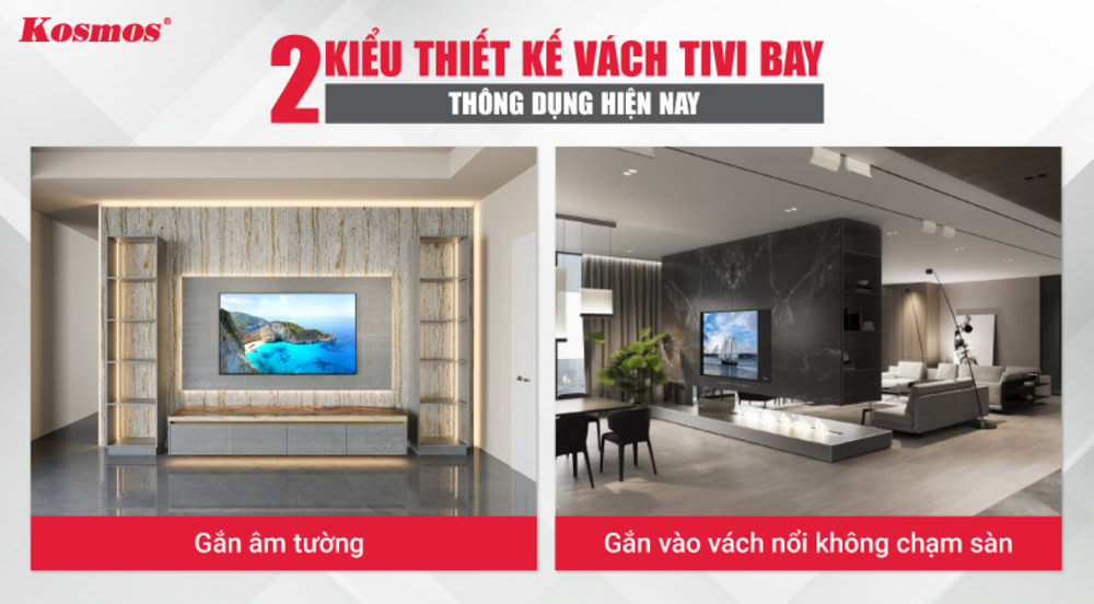 2 kiểu thiết kế vách tivi bay thông dụng hiện nay