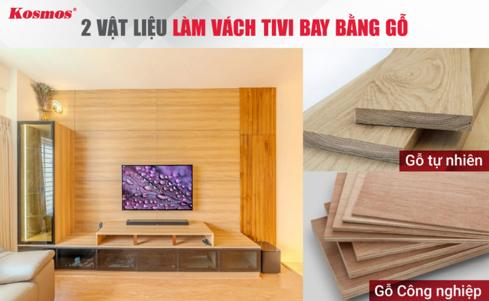 2 vật liệu làm vách tivi bay bằng gỗ