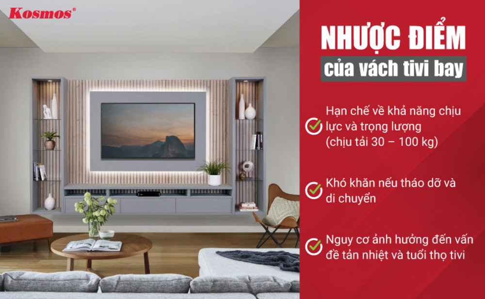 3 hạn chế cần cân nhắc của thiết kế vách tivi treo