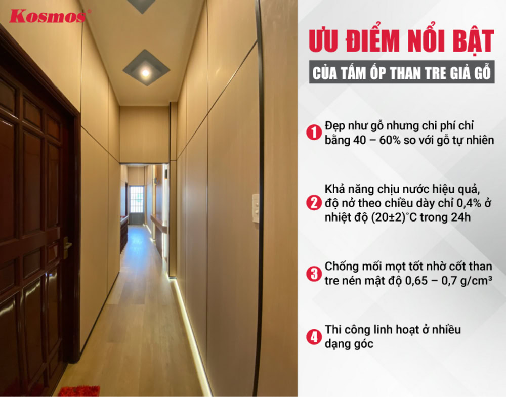 4 ưu điểm nổi bật của tấm ốp than tre giả gỗ