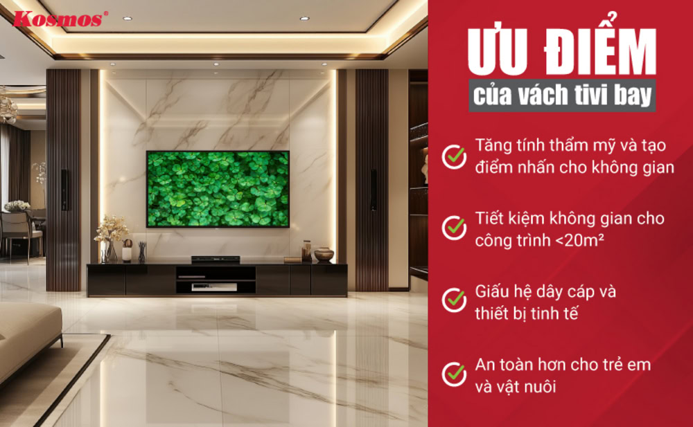 4 ưu điểm tối ưu của thiết kế vách tivi treo