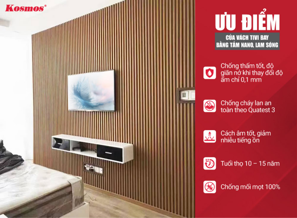 5 lợi ích vượt trội khi thiết kế vách tivi bay ốp tấm Nano, lam sóng