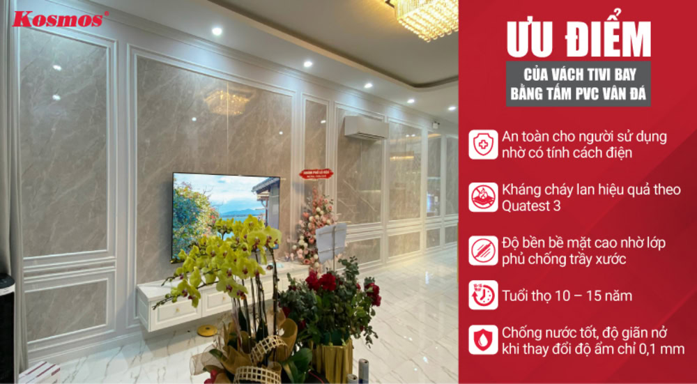 5 lợi ích vượt trội khi thiết kế vách tivi bay ốp tấm PVC vân đá