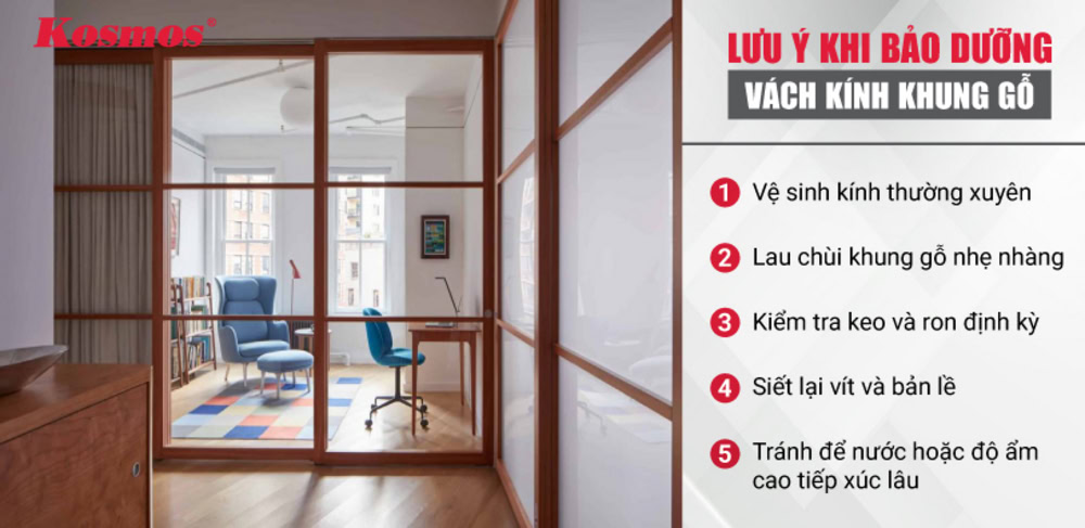 5 lưu ý khi bảo dưỡng vách kính khung gỗ