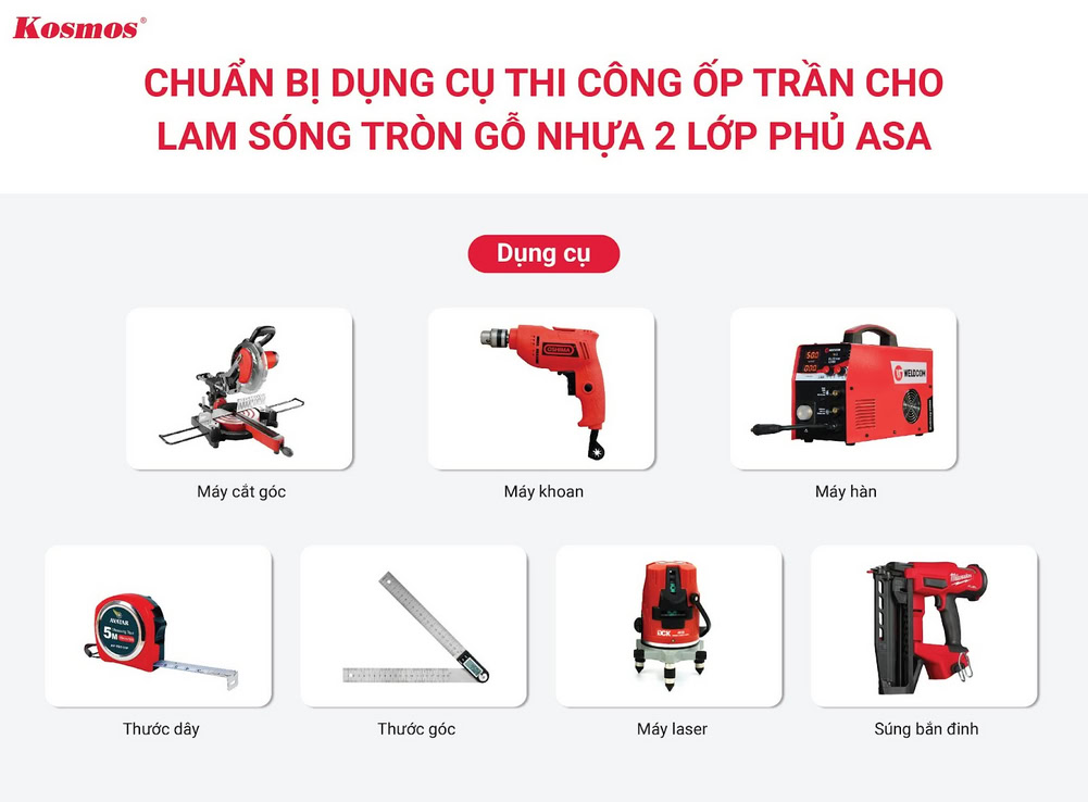 7 dụng cụ thi công ốp trần cho lam sóng tròn gỗ nhựa 2 ASA