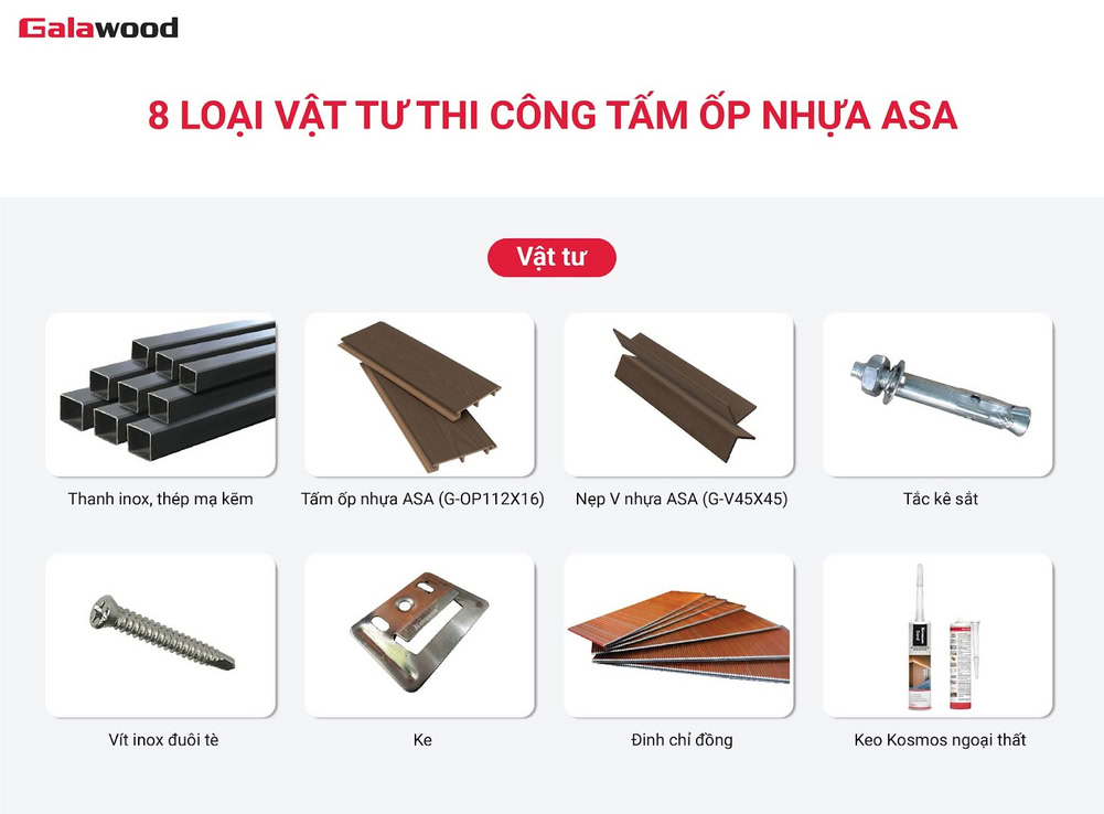 8 loại vật tư thi công tấm ốp nhựa ASA G-OP112X16 ốp trần