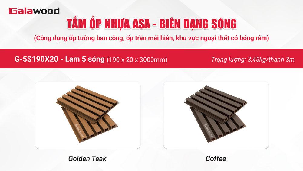 Bộ sưu tập lam 5 sóng nhựa ASA G-5S190X20