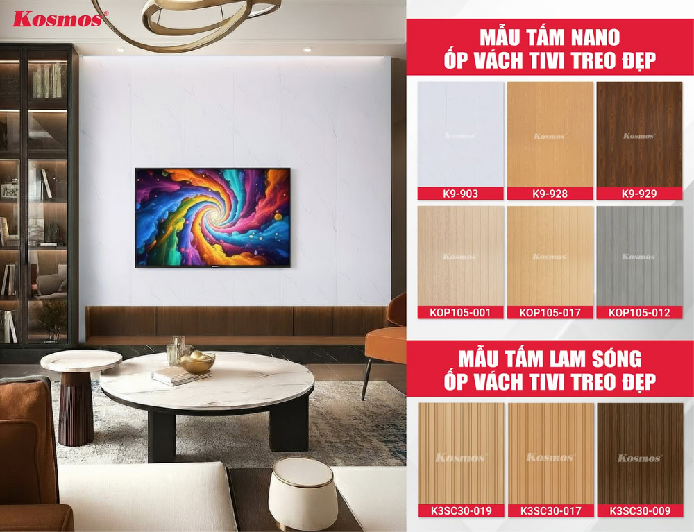 Bộ sưu tập tấm nhựa Nano, lam sóng ốp vách tivi treo đẹp