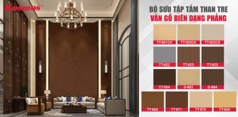 Bộ sưu tập tấm ốp than tre vân gỗ biên dạng phẳng