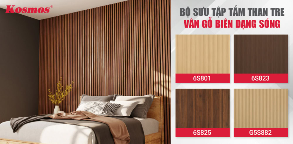 Bộ sưu tập tấm ốp than tre vân gỗ biên dạng sóng