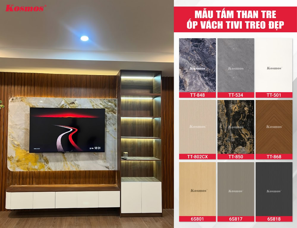 Bộ sưu tập tấm than tre ốp vách tivi treo đẹp