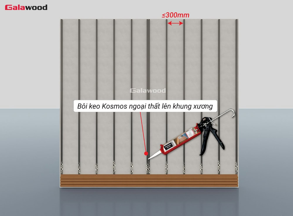 Bôi keo Kosmos ngoại thất lên khung xương dọc ốp G-4S219X25