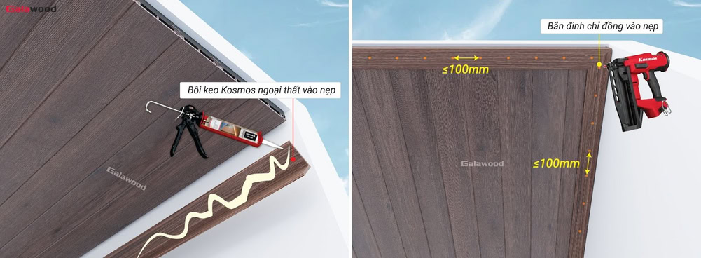 Cách ghép nẹp v bằng đinh chỉ đồng khi ốp tấm nhựa ASA trên trần