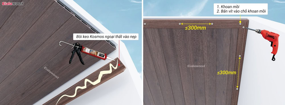 Cách ghép nẹp V bằng vít khi ốp tấm nhựa ASA trên trần