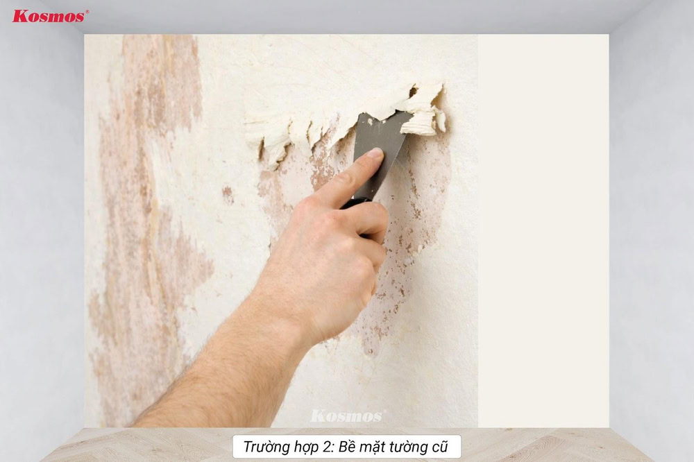 Cần loại bỏ lớp sơn bong tróc/gạch nứt đối với bề mặt tường cũ