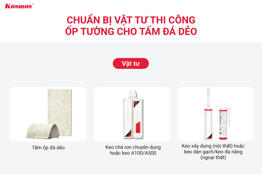 Chuẩn bị vật tư thi công ốp tường bằng tấm đá dẻo Chuẩn bị vật tư thi công ốp tường bằng tấm đá dẻo