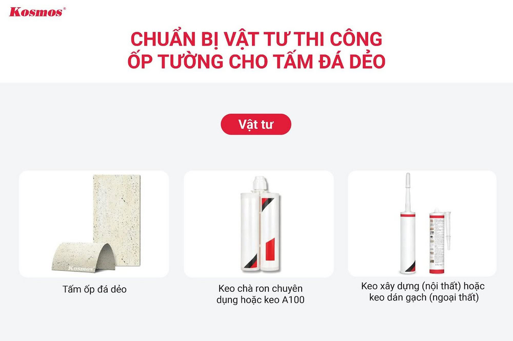 Chuẩn bị vật tư thi công ốp tường bằng tấm đá dẻo