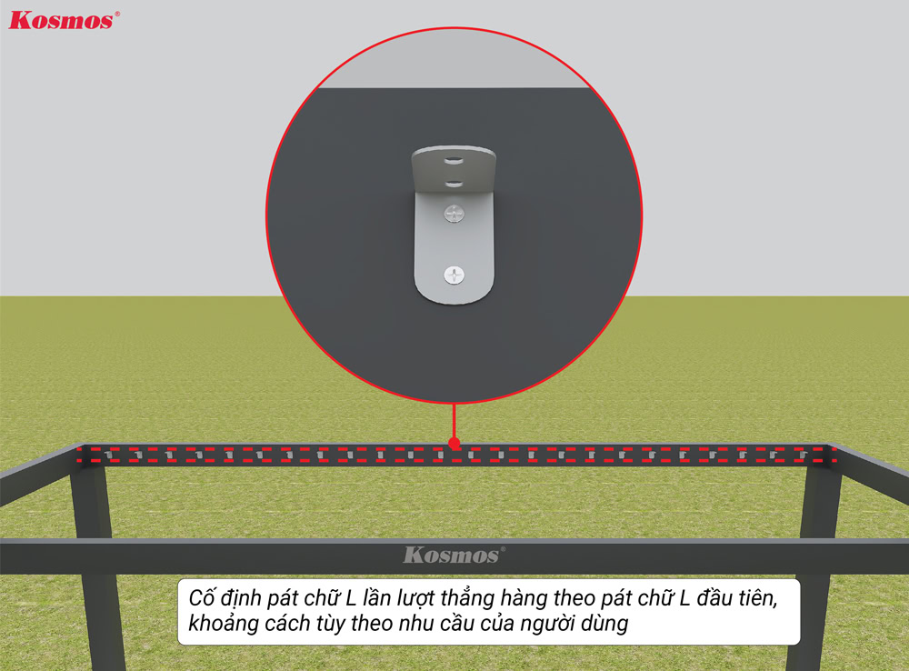 Fix the L-shaped brackets in a straight line according to the first bracket.