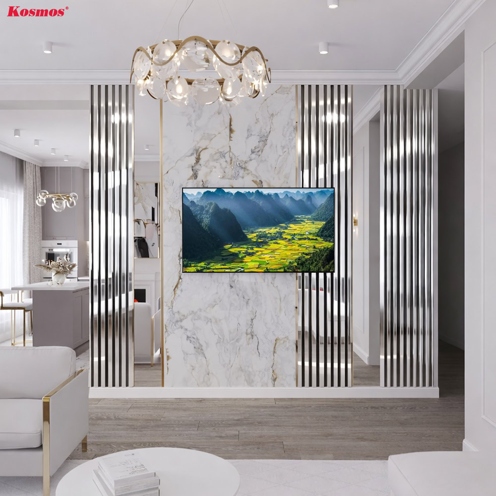 Công trình lắp đặt tấm ốp lam sóng inox màu trắng gương (bạc gương)