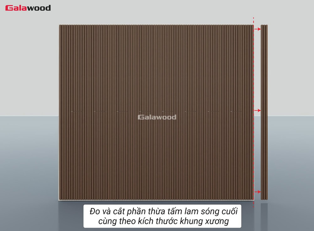 Đo và cắt phần thừa tấm lam sóng G-5S190X20 cuối cùng theo kích thước khung xương ngang