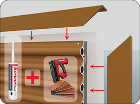 Dùng keo và súng bắn đinh kèm đinh chỉ đồng để cố định nẹp V lên tấm ốp lam sóng tròn gỗ nhựa ASA và khung xương