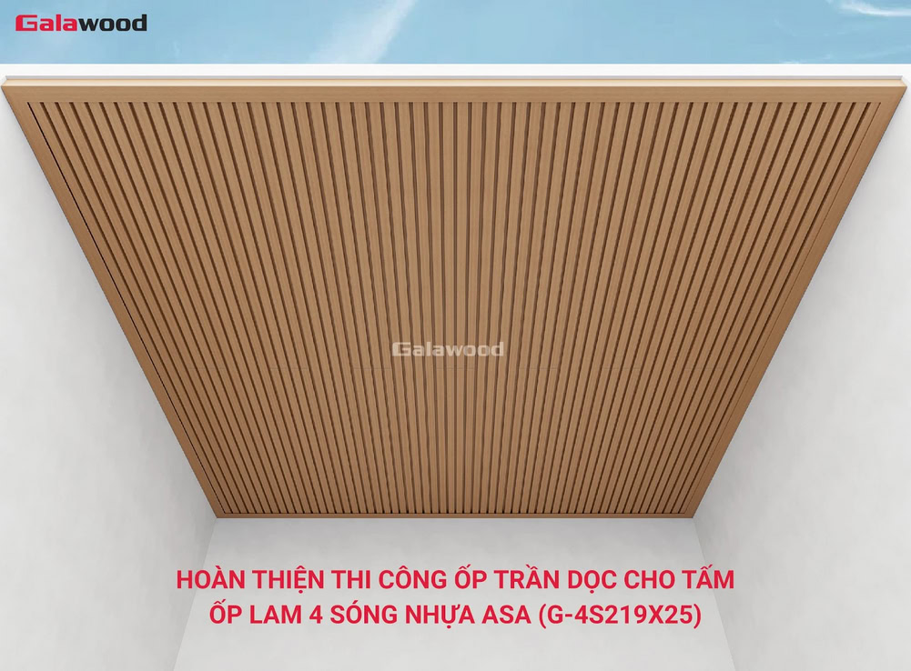 Hình công trình thi công lam 4 sóng nhựa ASA G-4S219X25 ốp dọc lên trần hoàn thiện