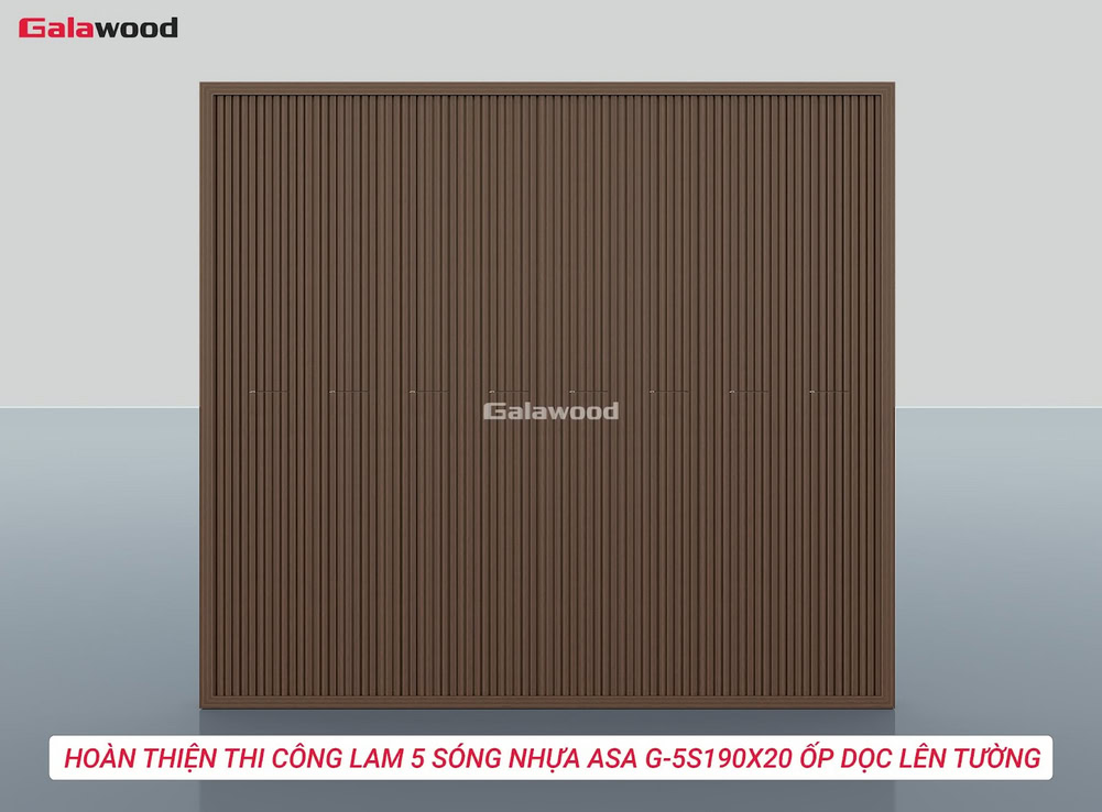 Hình công trình thi công lam 5 sóng nhựa ASA G-5S190X20 ốp dọc lên tường hoàn thiện